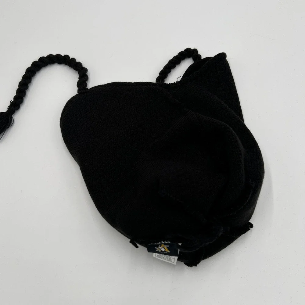 Adidas Pittsburgh Penguins NHL Beanie Hat Black Gold Pom Tassels NEW